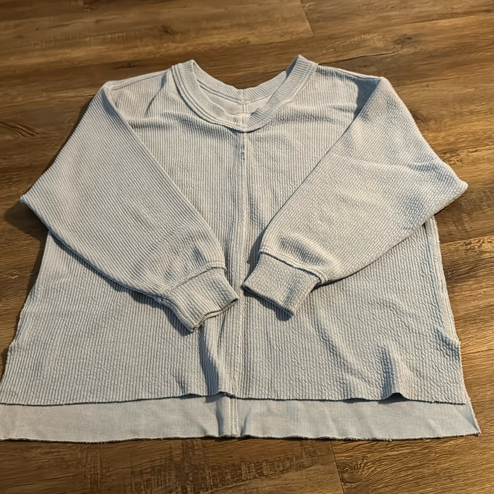 Aerie blue ribbed v neck sweater. Size medium. Worn once maybe if worn at all.
